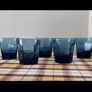 VTG Anchor Hocking Courtney Blue Set of 5 Whiskey Glasses.  Cobalt Blue